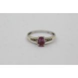 9ct White Gold Diamond And Pink Sapphire Solitaire And Shoulder Set Ring (1.5g) size L