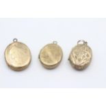 3 X 9ct Back & Front Gold Vintage Etched Lockets (14.2g)