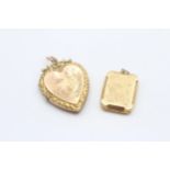 2 X 9ct Back & Front Gold Antique Foliate Lockets Inc. Heart & Rectangular Shape (8.6g)