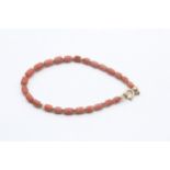 14ct Gold Clasp On Coral Beaded Bracelet (5.8g)