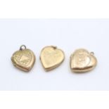 3 X 9ct Back & Front Gold Vintage Foliate Etched Heart Lockets (9.5g)