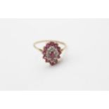 9ct White And Yellow Gold Diamond And Ruby Halo Cluster Dress Ring (2g) size R