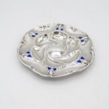 Arts and Crafts HM English pin dish maker F&D with fine blue enamel 110mm diameter