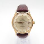 Omega automatic chronometer constellation gold emblem watch with date, pie crust dial running and