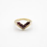 9ct gold and garnet wishbone ring size L 3.4g