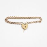 9ct Rose Gold watch chain bracelet with locking heart and safety chain 18cm long 12.1g