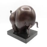 Bronze cast Dali bull 1.7kg with marble base 7" long