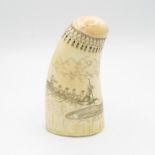 Original Scrimshaw whale tooth depicting whale hunt guaranteed authentic 120mm high