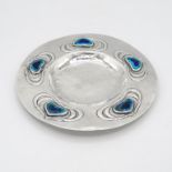 Arts and Crafts silver bon bon dish with Ruskin enamel hearts - no visible HM - 140mm diameter 96.5g