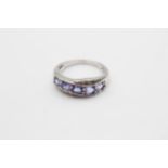 9ct White Gold Tanzanite Five Stone Ring With Diamond Accents (2.3g) Size J