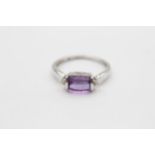 9ct White Gold Fancy Cut Amethyst Single Stone Ring With Diamond Accents (2.5g) Size O