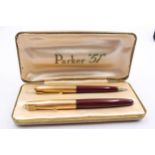 Vintage PARKER 51 Burgundy FOUNTAIN PEN w/ Rolled Gold Cap, Pencil, Original Box // Vintage PARKER