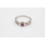 9ct White Gold Diamond & Synthetic Ruby Dress Ring (2.9g) Size S