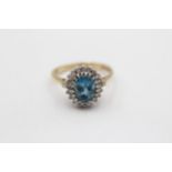 9ct Gold Diamond & Blue Topaz Oval Halo Ring (3g) Size L