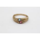 9ct Gold Blue & Pink Topaz Two Stone Ring (2.2g) Size M