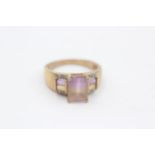 9ct Gold Ametrine Three Stone Ring With Diamond Accents (3.6g) Size O