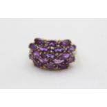 9ct Gold Diamond & Amethyst Cluster Cocktail Ring (4.6g) Size O