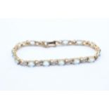 9ct Gold Diamond & Pink Topaz Fancy Link Bracelet (9g)