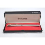 Vintage PARKER 61 Brushed Steel Fountain Pen w/ Gold Plate Nib WRITING Boxed // Vintage PARKER 61