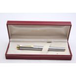 Vintage SHEAFFER Targa Brushed Steel Fountain Pen w/ 14ct Gold Nib WRITING Boxed // Vintage SHEAFFER