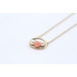 9ct Gold Cultured Pearl & Coral Pendant Necklace (1.5g)