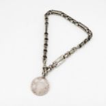 A Victorian Silver Fancy Link Watch Chain With Coin Fob (38g)
