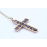 9ct Gold Amethyst Set Cross Pendant Necklace (4g) Size O