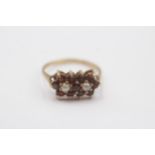 9ct Gold Garnet & Seed Pearl Double Floral Cluster Ring (2g) Size M