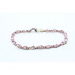 9ct Gold Synthetic Pink Sapphire & Diamond Link Bracelet (6.3g)