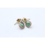 9ct Gold Diamond & Emerald Drop Earrings (2g)