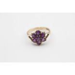 9ct Gold Amethyst Floral Cluster Ring (3g) Size O