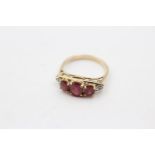9ct Gold Pink Tourmaline Three Stone Ring With Diamond Highlights (2.6g) Size N