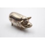 Antique / Vintage Stamped .925 STERLING SILVER Novelty Pig Vesta Case (41g) // Diameter - 5.5cm In