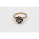 9ct Gold Diamond & Ruby Floral Cluster Ring (2.7g) Size J 1/2