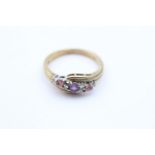 9ct Gold Diamond, Amethyst & Pink Tourmaline Dress Ring - As Seen (3.3g) Size O 1/2