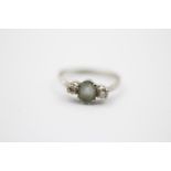 18ct White Gold Diamond & Aquamarine Three Stone Ring (2.7g) Size N, bought as seen