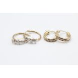 2 X 9ct Gold Cz Set Hoop Earrings (4.8g)