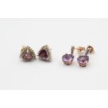 2 X 9ct Gold Amethyst And Diamond Set Earrings (3.8g)