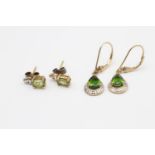 2 X 9ct Gold Diamond, Peridot, And Diopside Set Earrings (2.7g)