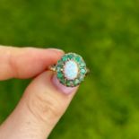 9ct Gold Emerald & White Opal Oval Halo Ring (2.7g) Size O 1/2