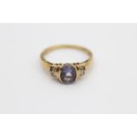 9ct Gold Iolite Single Stone Ring With Diamond Sides (2.5g) Size P 1/2