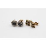 2 X 9ct Gold Diamond And Sapphire Set Stud Earrings (2.7g)