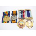 WW1 Medal Pair w/ Original Ribbons & RAOB Medals, Pair Pte Kent W. Yorks // In antique condition
