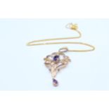 9ct Rose Gold Edwardian Amethyst And Pearl Pendant Necklace (3g)