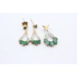9ct Gold Emerald & Diamond Pendant And Drop Earrings Set (2.4g)