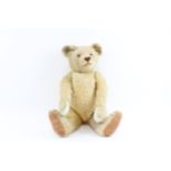 Vintage Large Yellow Mohair Jointed TEDDY BEAR With Growler & Glass Eyes // Inc Leather Pads &