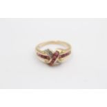 9ct Gold Ruby And Diamond Set Crossover Ring (2.2g) Size M