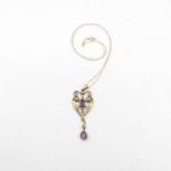 9ct Gold Amethyst And Pearl Set Pendant Necklace (2.6g)