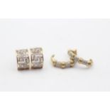 2 X 9ct Gold Paired Diamond Half-Hoop Earrings Inc. Greek Key (5.2g)