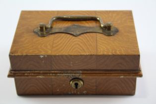 Vintage metal cash box made to look like wood, no key